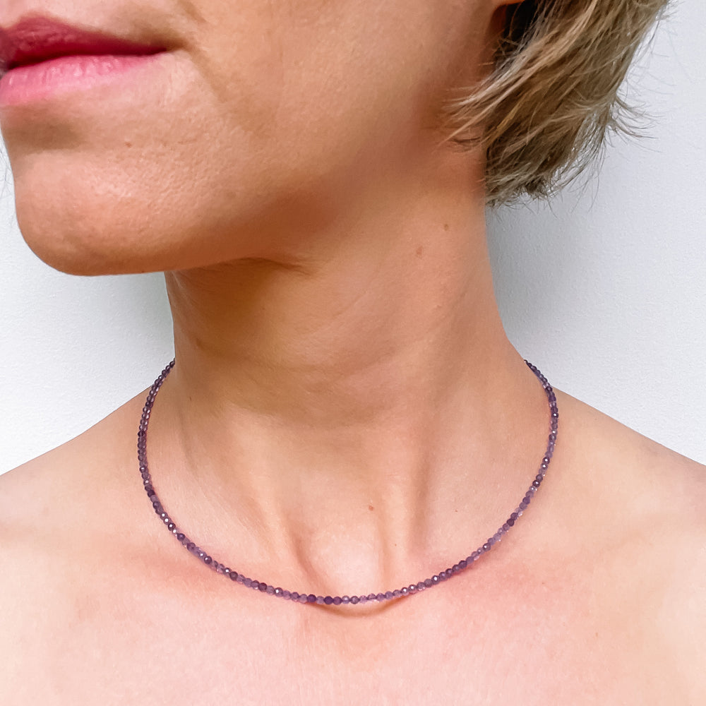 amethist edelsteenketting kralenketting edelsteen ketting facet gefacetteerd juwelen sieraden edelstenen 925 sterling zilver