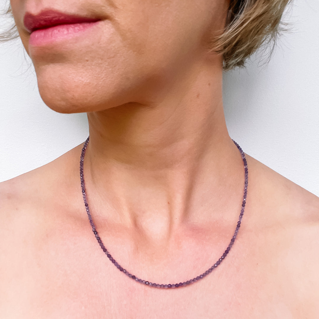 amethist edelsteenketting kralenketting edelsteen ketting facet gefacetteerd juwelen sieraden edelstenen 925 sterling zilver