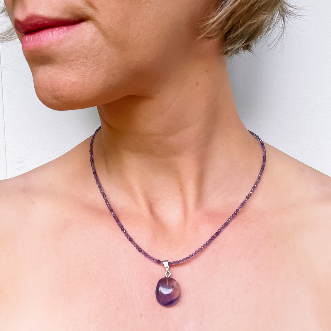 amethist edelsteenketting kralenketting edelsteen ketting facet gefacetteerd juwelen sieraden edelstenen 925 sterling zilver