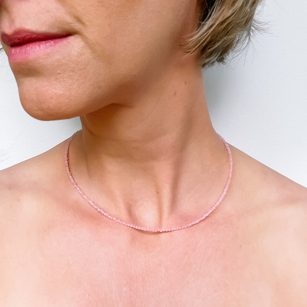 rozenkwarts edelsteenketting kralenketting edelsteen ketting facet gefacetteerd juwelen sieraden edelstenen 925 sterling zilver