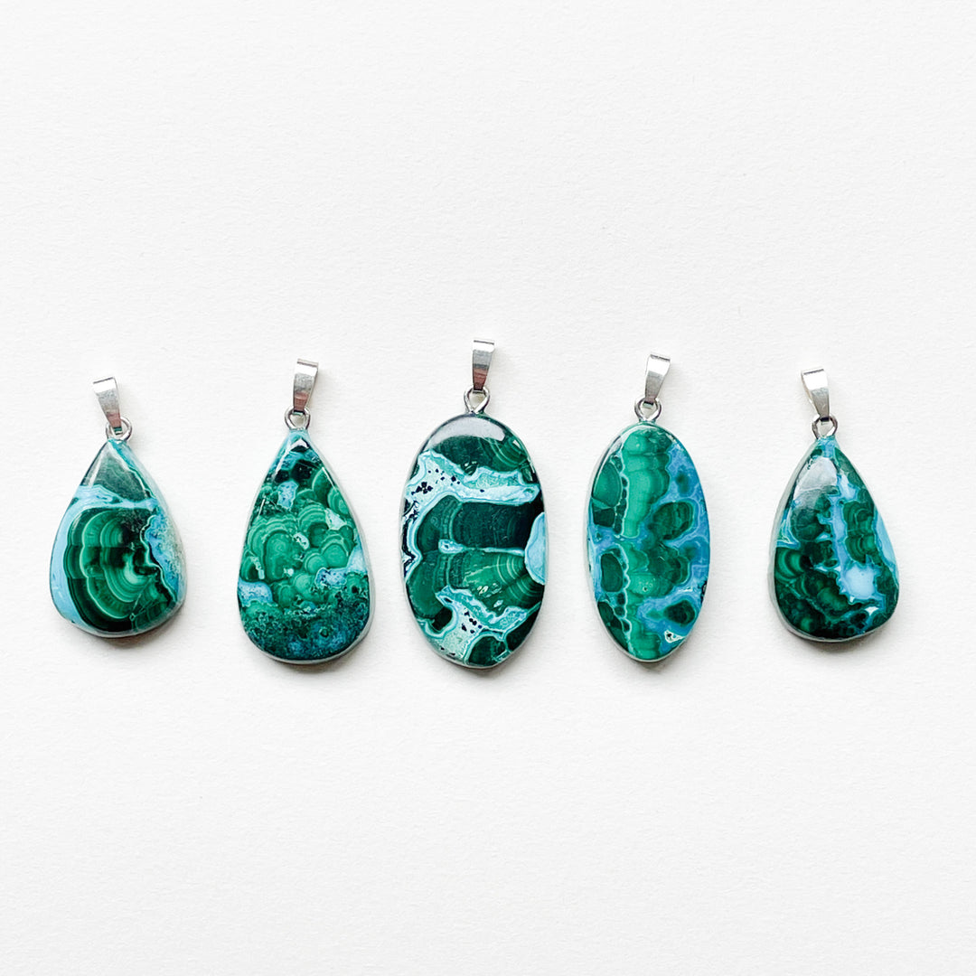 chrysocolla malachiet groene blauwe edelsteen hanger edelsteenhanger 925 sterling zilver sieraad juweel