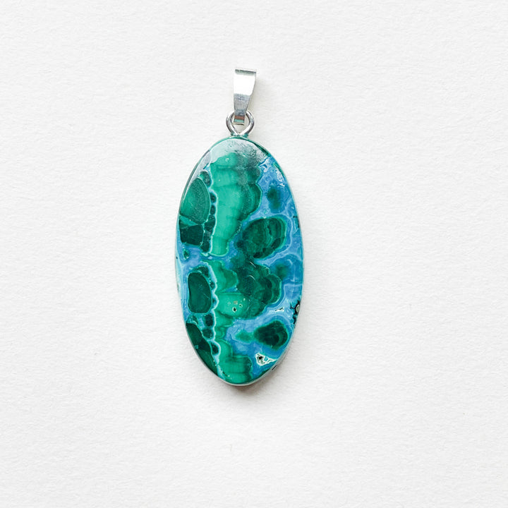 chrysocolla malachiet groene blauwe edelsteen hanger edelsteenhanger 925 sterling zilver sieraad juweel