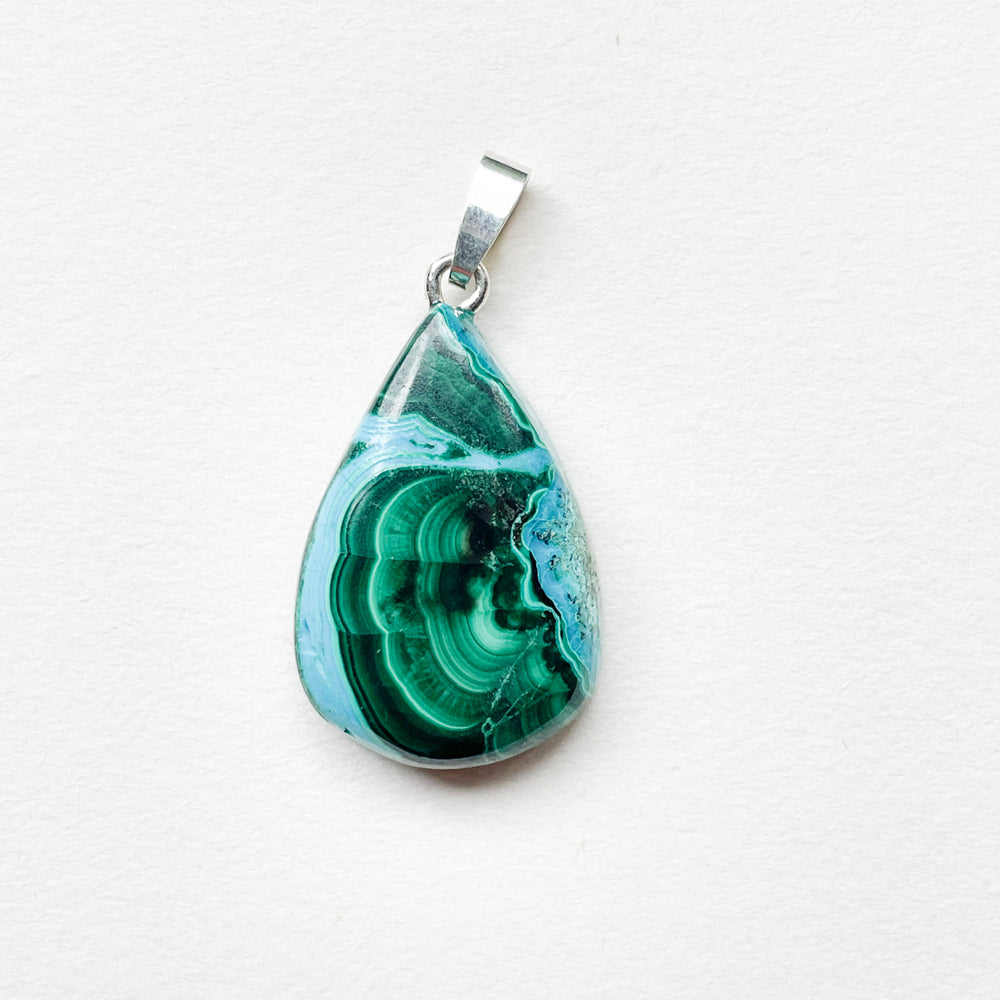 chrysocolla malachiet groene blauwe edelsteen hanger edelsteenhanger 925 sterling zilver sieraad juweel