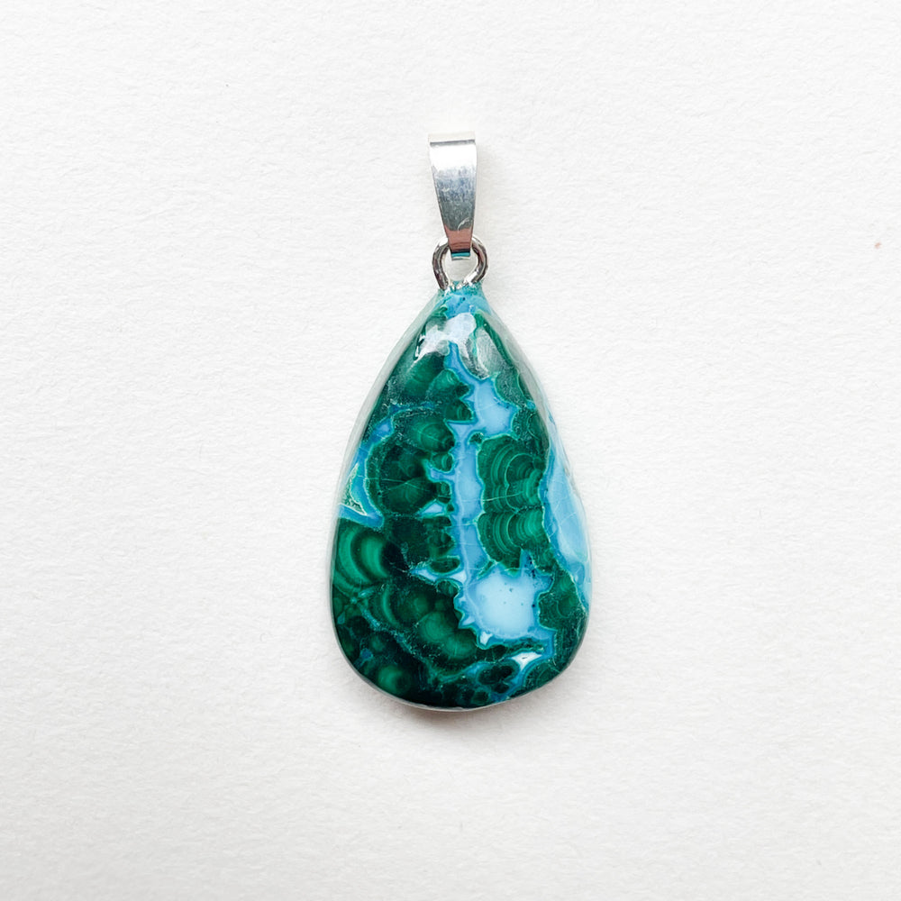 chrysocolla malachiet groene blauwe edelsteen hanger edelsteenhanger 925 sterling zilver sieraad juweel