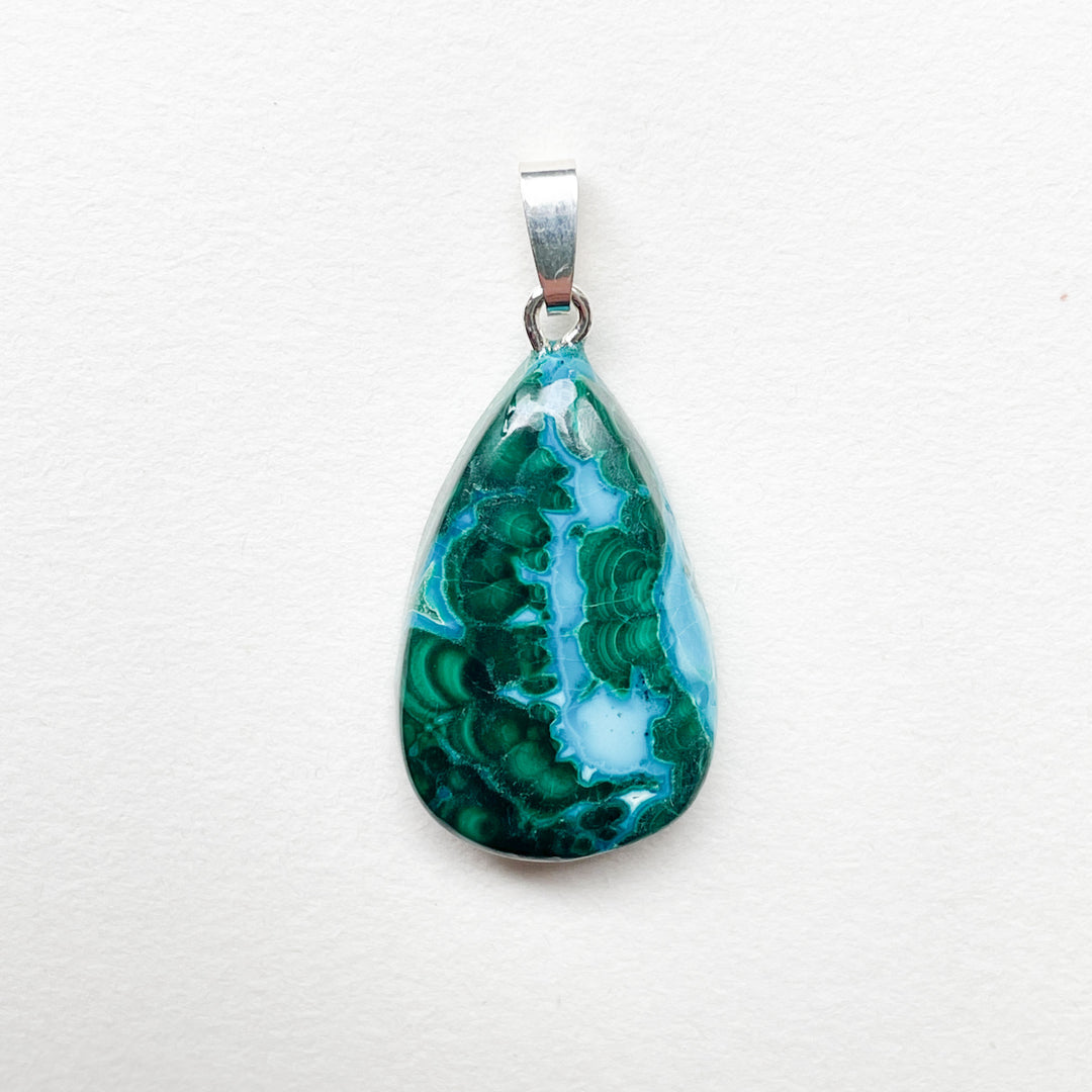 chrysocolla malachiet groene blauwe edelsteen hanger edelsteenhanger 925 sterling zilver sieraad juweel
