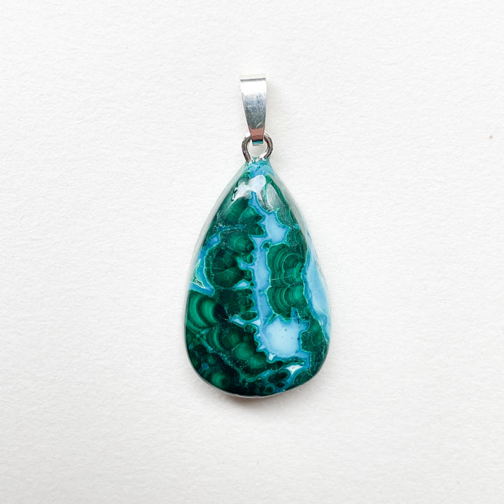 chrysocolla malachiet groene blauwe edelsteen hanger edelsteenhanger 925 sterling zilver sieraad juweel