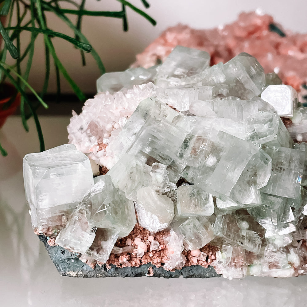 Apofyliet met Stilbiet en Giroliet cluster ruwe steen brok edelsteen edelstenen mineralen pronkstuk 