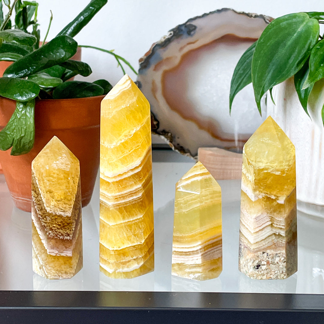fluoriet gele toren sculptuur edelsteen mineralen