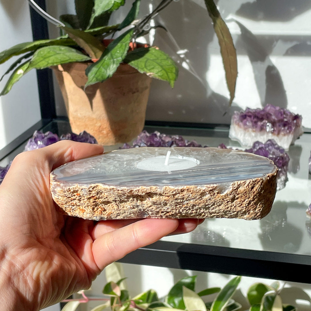 agaat schijf theelichthouder naturel 1 gaats 1 gat kaarshouder sfeerlicht kaarsen decoratie