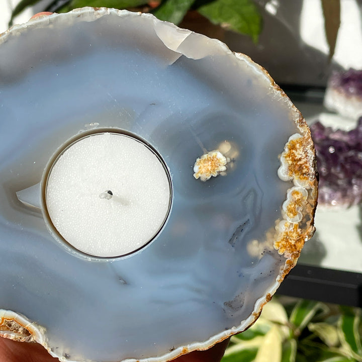 agaat schijf theelichthouder naturel schijf 1 gaats 1 gat kaarshouder sfeerlicht kaarsen decoratie
