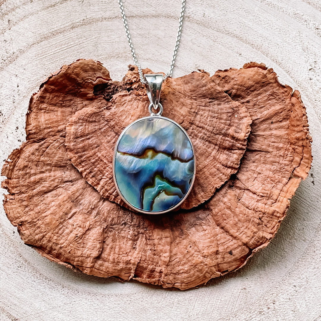 Paua schelp abalone luxe edelsteen hanger 925 sterling zilver