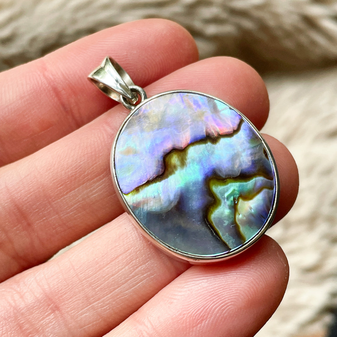 Paua schelp abalone luxe edelsteen hanger 925 sterling zilver