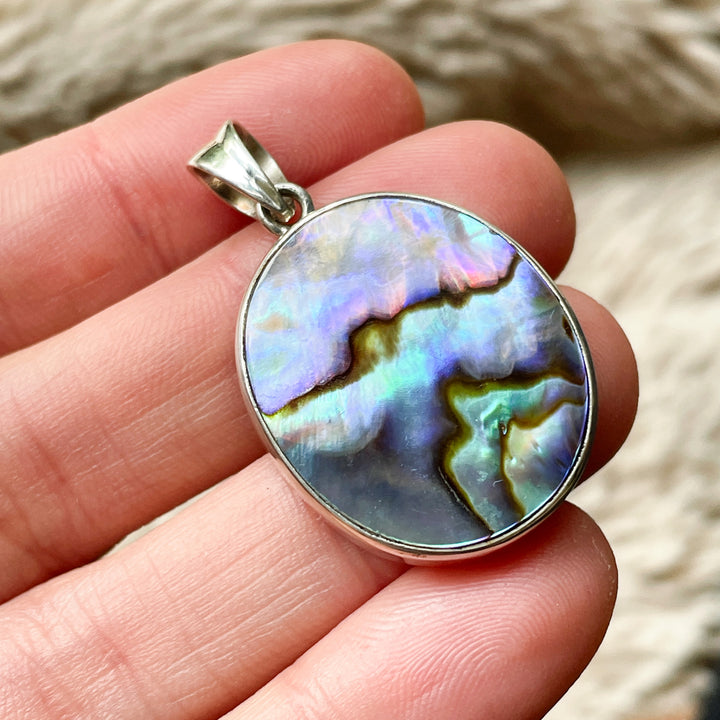 Paua schelp abalone luxe edelsteen hanger 925 sterling zilver