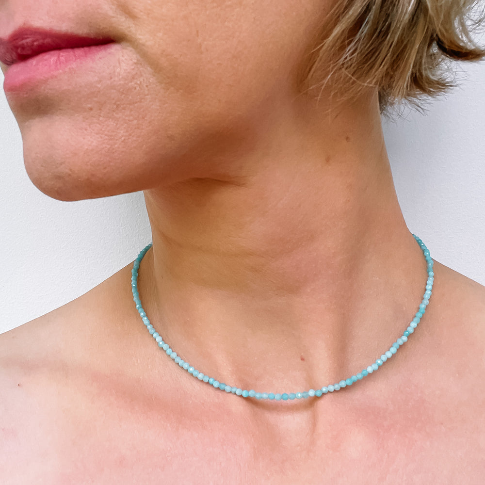 amazoniet edelsteenketting kralenketting edelsteen ketting facet gefacetteerd juwelen sieraden edelstenen 925 sterling zilver