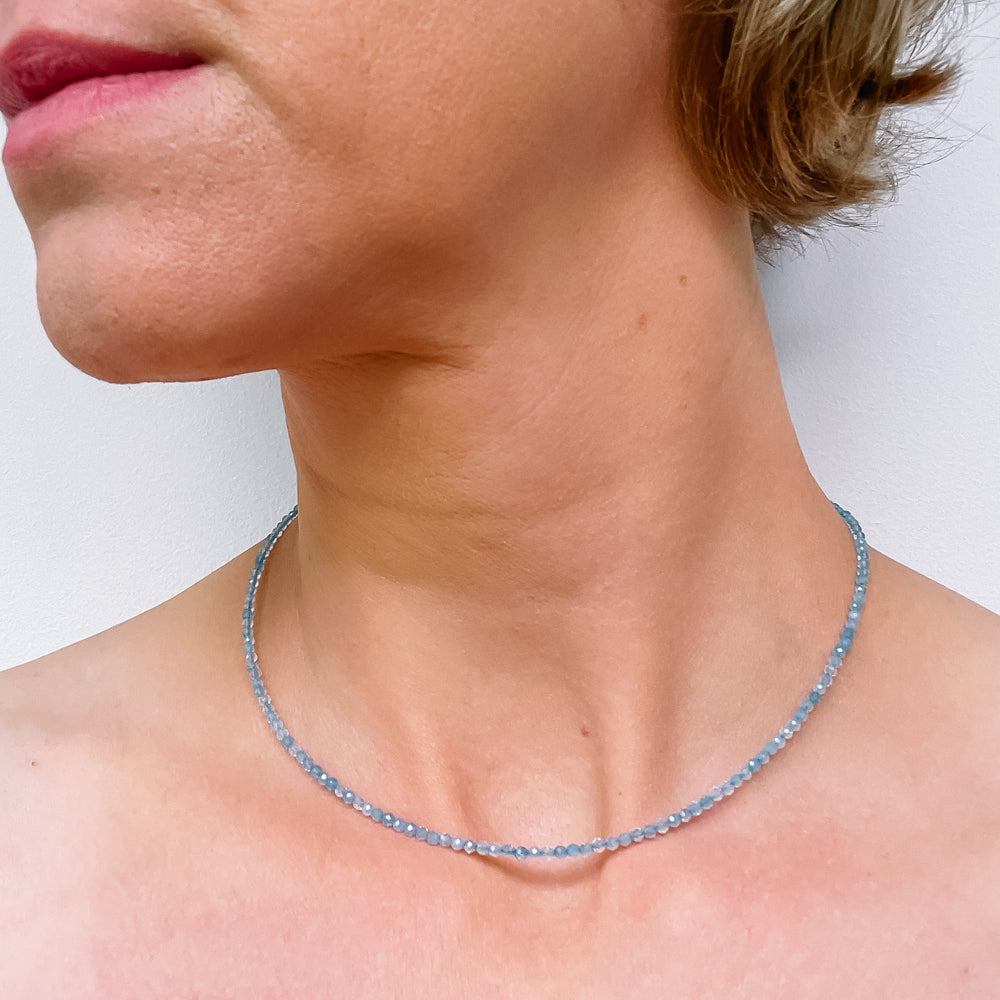 aquamarijn edelsteenketting kralenketting edelsteen ketting facet gefacetteerd juwelen sieraden edelstenen 925 sterling zilver
