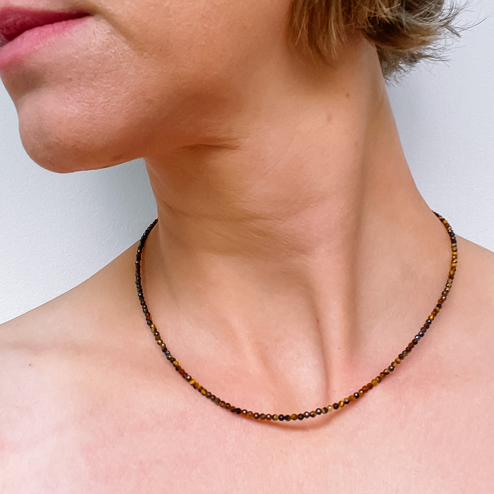 tijgeroog edelsteenketting kralenketting edelsteen ketting facet gefacetteerd juwelen sieraden edelstenen 925 sterling zilver