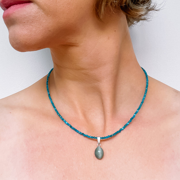 apatiet edelsteenketting kralenketting edelsteen ketting facet gefacetteerd juwelen sieraden edelstenen 925 sterling zilver