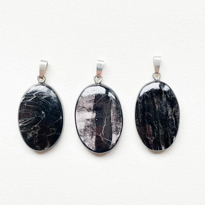 hypersteen zwarte hanger edelsteenhanger edelstenen 925 sterling zilver sieraden