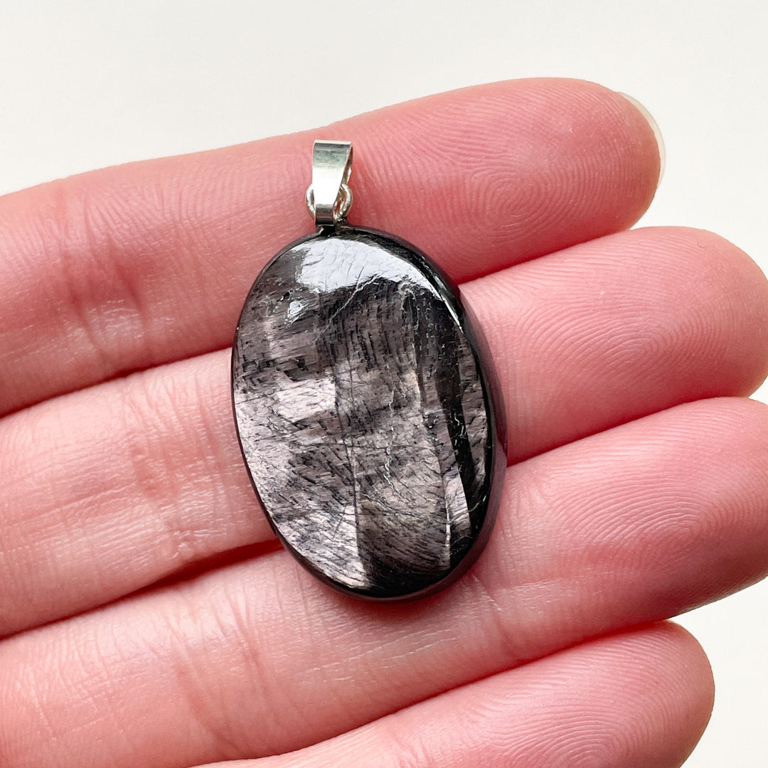 hypersteen zwarte hanger edelsteenhanger edelstenen 925 sterling zilver sieraden