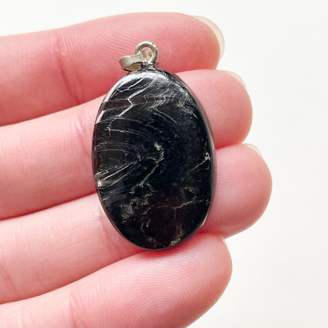 hypersteen zwarte hanger edelsteenhanger edelstenen 925 sterling zilver sieraden