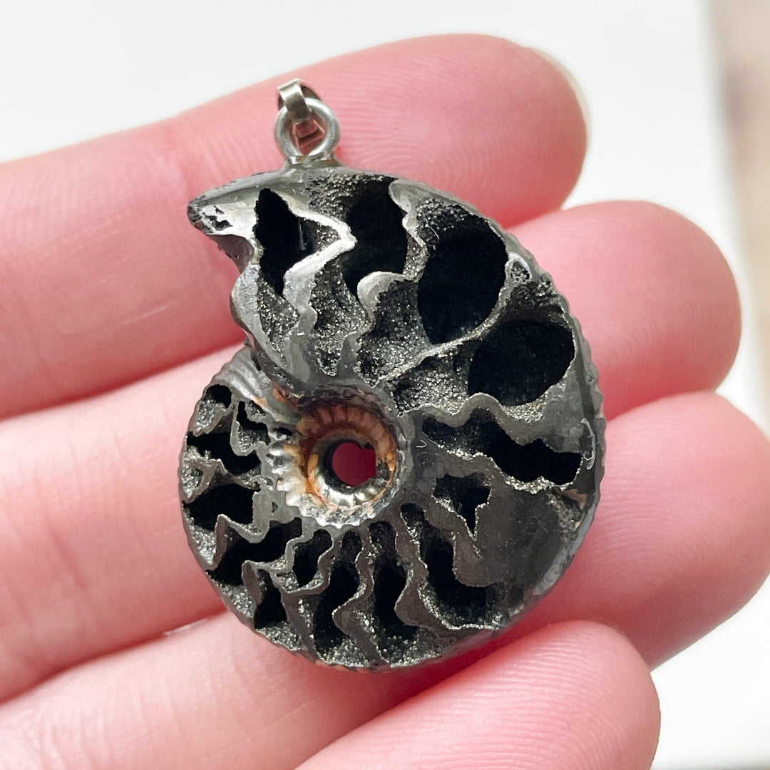 ammoniet pyriet premium edelsteen hanger 925 sterling zilver