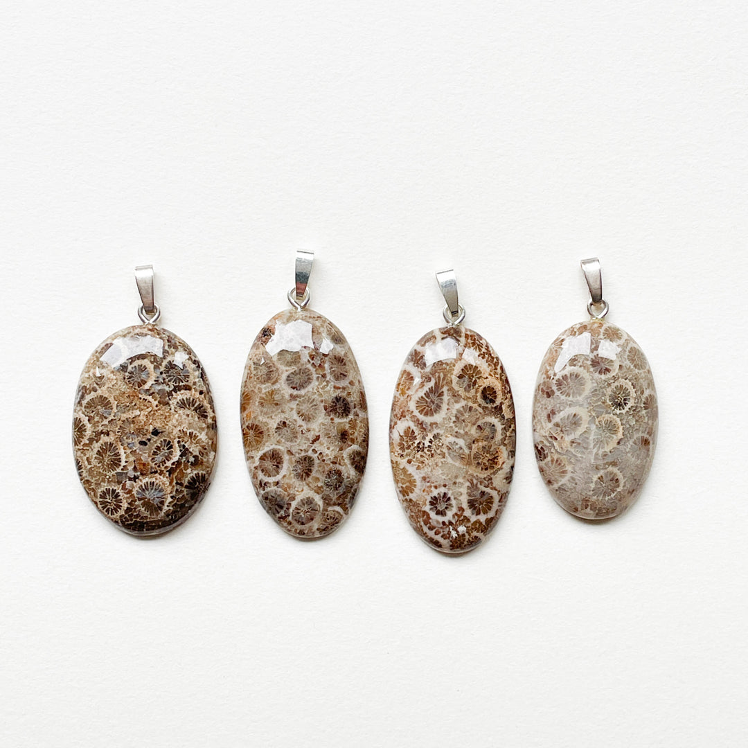 fossiel koraal bruine hanger 925 sterling zilver edelstenen sieraden juwelen