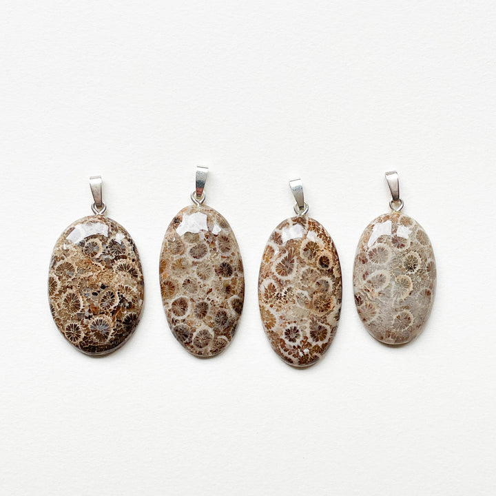 fossiel koraal bruine hanger 925 sterling zilver edelstenen sieraden juwelen