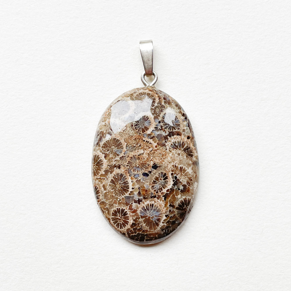 fossiel koraal bruine hanger 925 sterling zilver edelstenen sieraden juwelen