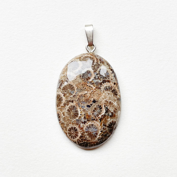 fossiel koraal bruine hanger 925 sterling zilver edelstenen sieraden juwelen