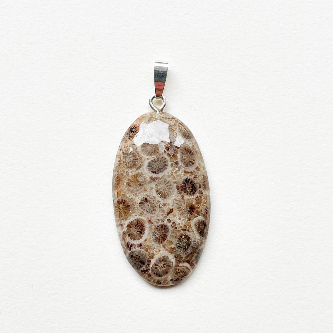 fossiel koraal bruine hanger 925 sterling zilver edelstenen sieraden juwelen