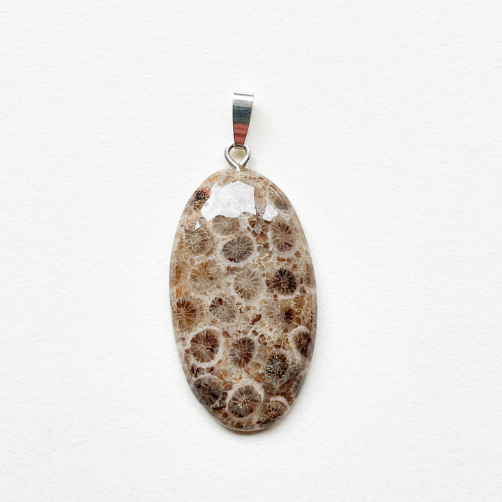 fossiel koraal bruine hanger 925 sterling zilver edelstenen sieraden juwelen