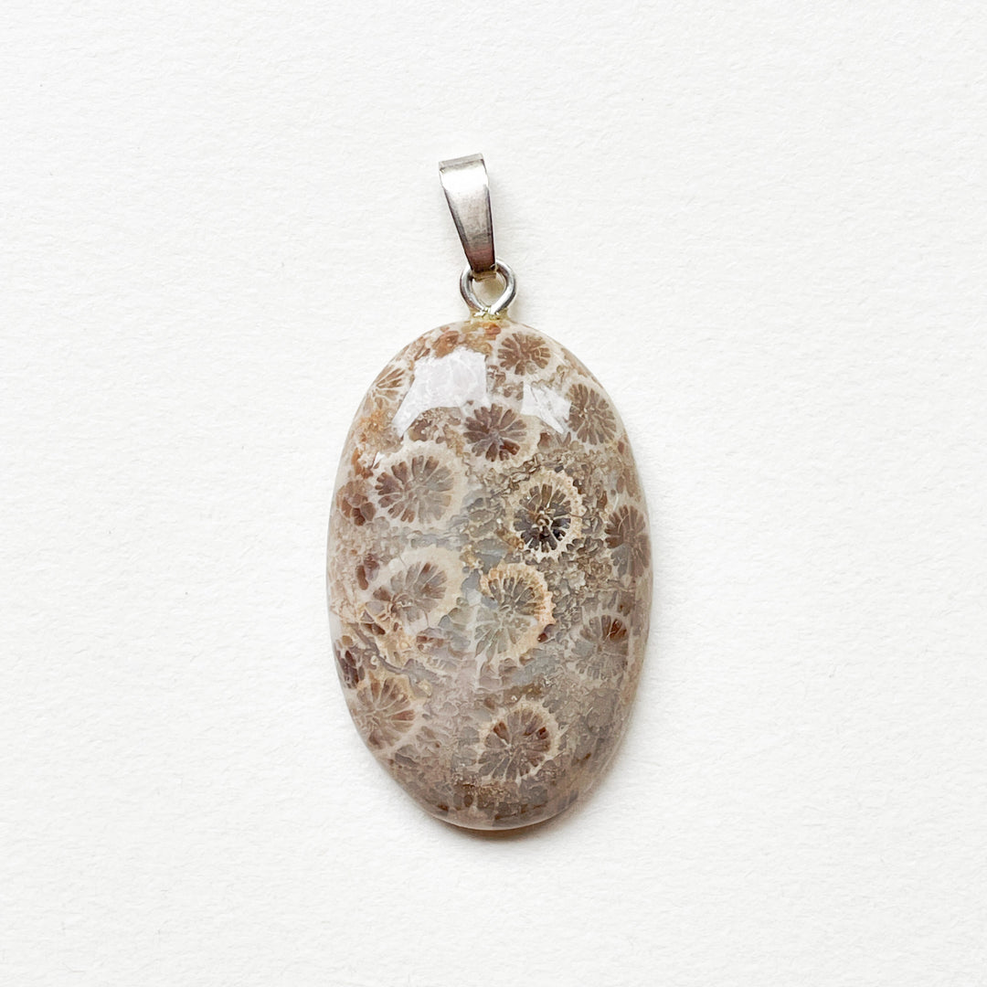 fossiel koraal bruine hanger 925 sterling zilver edelstenen sieraden juwelen