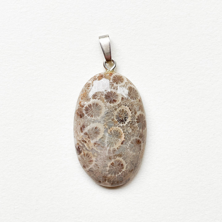 fossiel koraal bruine hanger 925 sterling zilver edelstenen sieraden juwelen