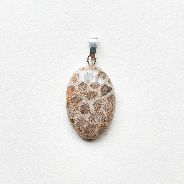 fossiel koraal naturel premium edelsteen hanger 925 sterling zilver edelstenen sieraden juwelen
