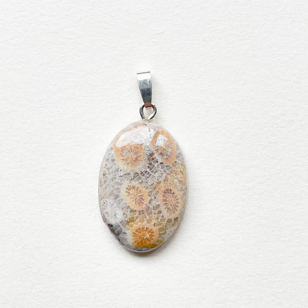fossiel koraal naturel premium edelsteen hanger 925 sterling zilver edelstenen sieraden juwelen