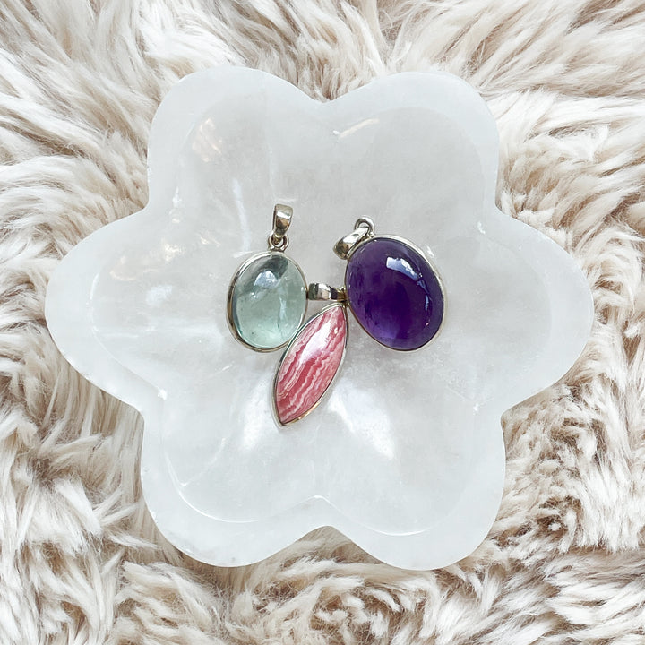 seleniet schaal bloem kom reinigen ontladen opladen edelsteen sieraden