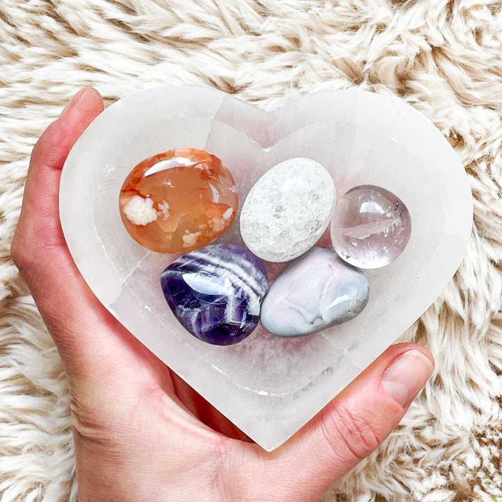 seleniet schaal hart kom reinigen ontladen opladen edelsteen sieraden