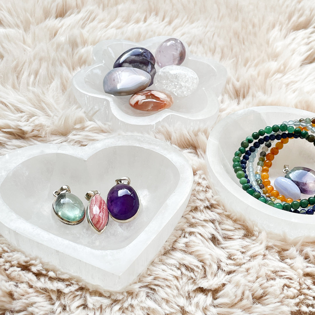 seleniet schaal hart kom reinigen ontladen opladen edelsteen sieraden