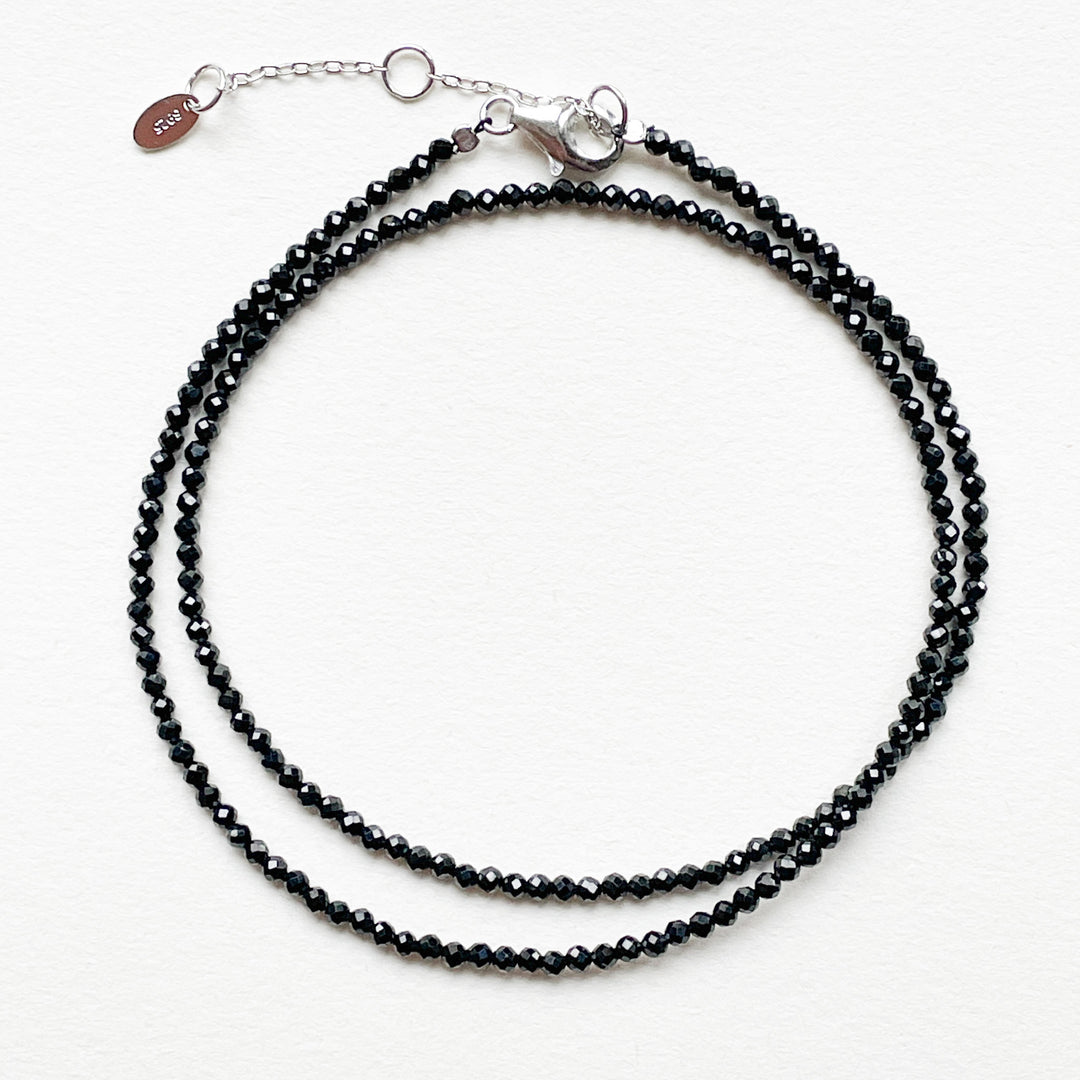 zwarte toermalijn kralenketting edelsteen 925 sterling zilver juweel sieraad