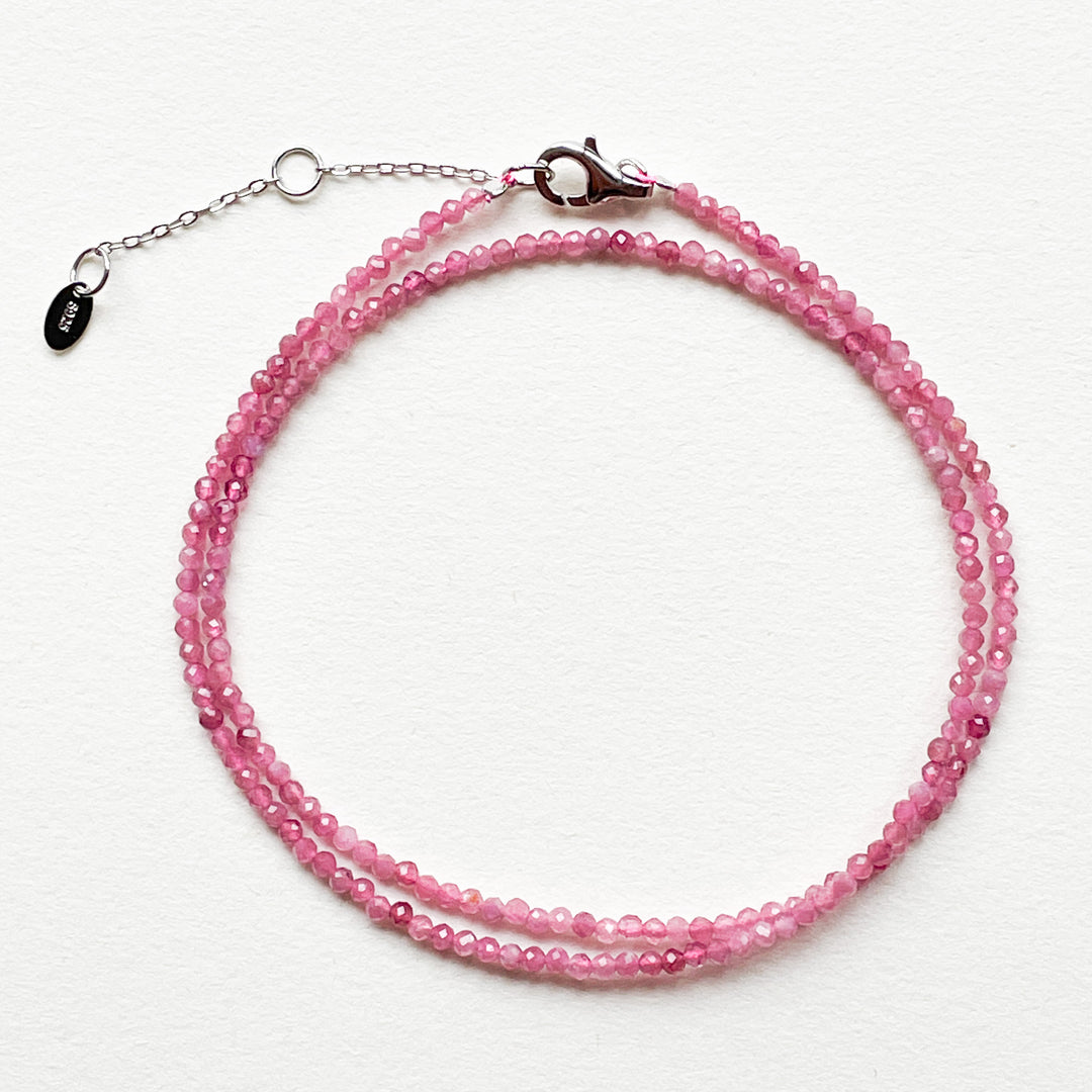 roze toermalijn kralenketting edelsteen 925 sterling zilver juweel sieraad