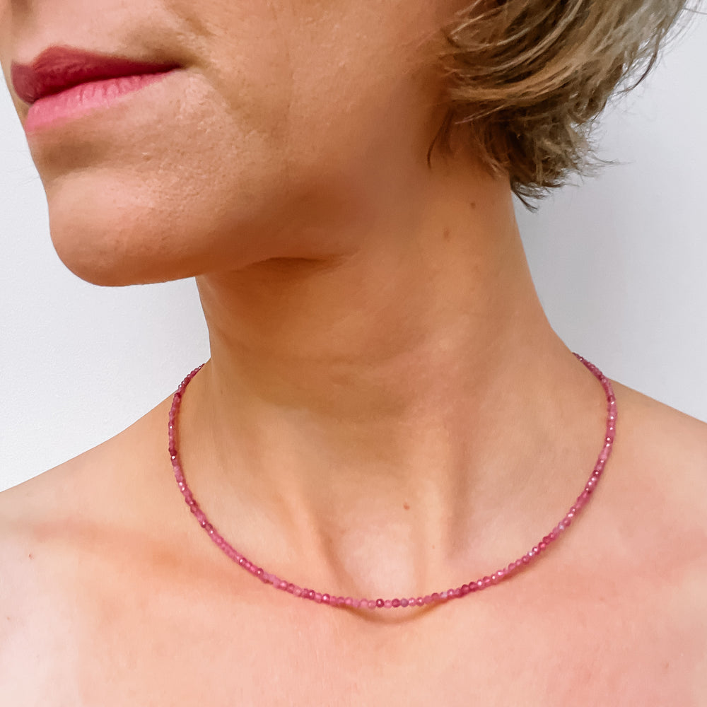 roze toermalijn kralenketting edelsteen 925 sterling zilver juweel sieraad