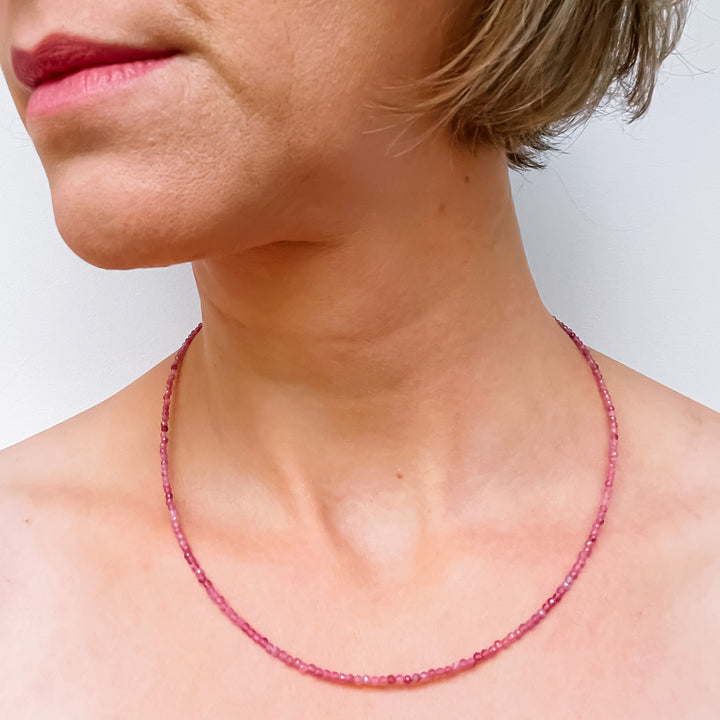 roze toermalijn kralenketting edelsteen 925 sterling zilver juweel sieraad