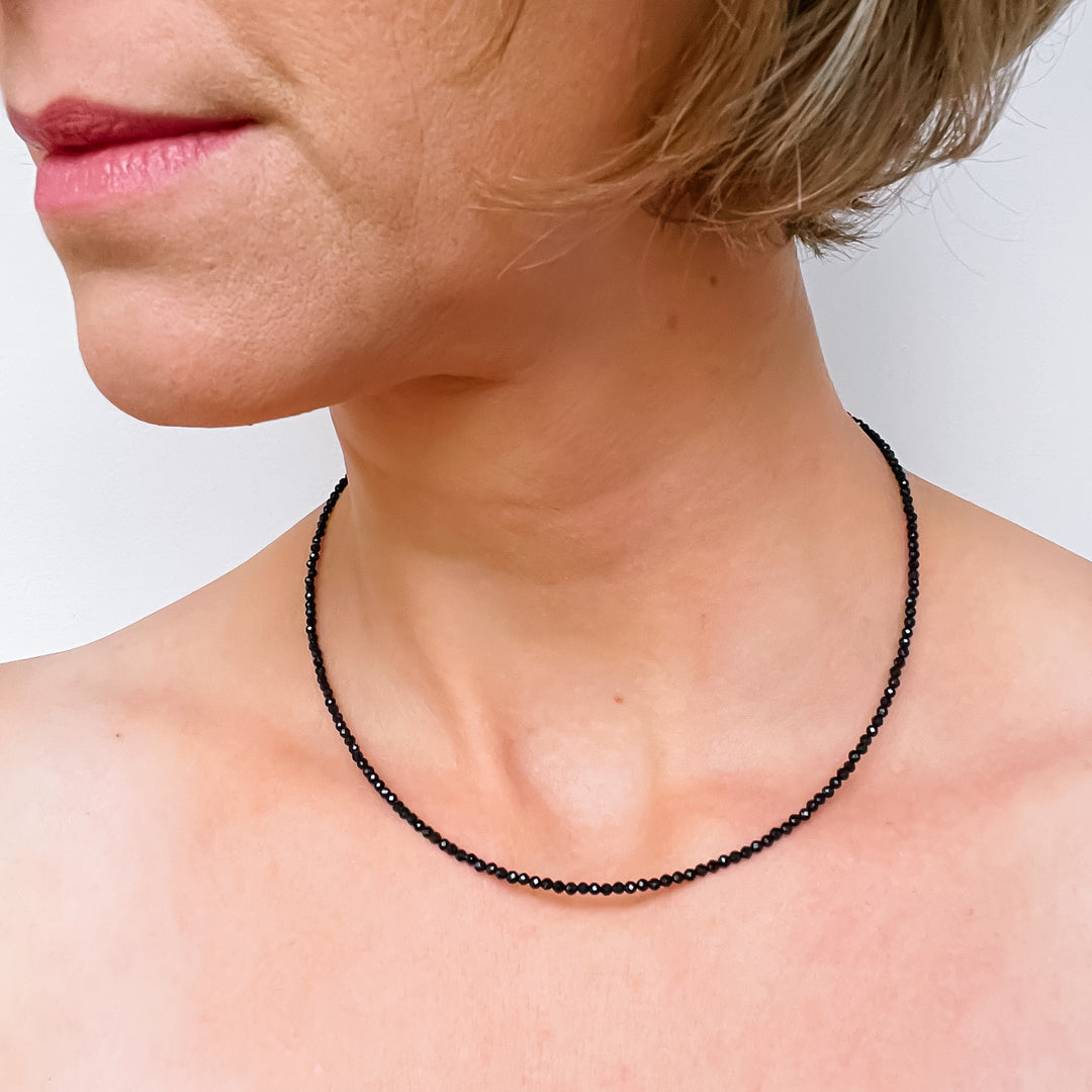 zwarte toermalijn kralenketting edelsteen 925 sterling zilver juweel sieraad