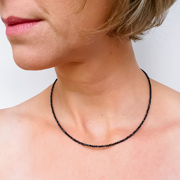 zwarte toermalijn kralenketting edelsteen 925 sterling zilver juweel sieraad