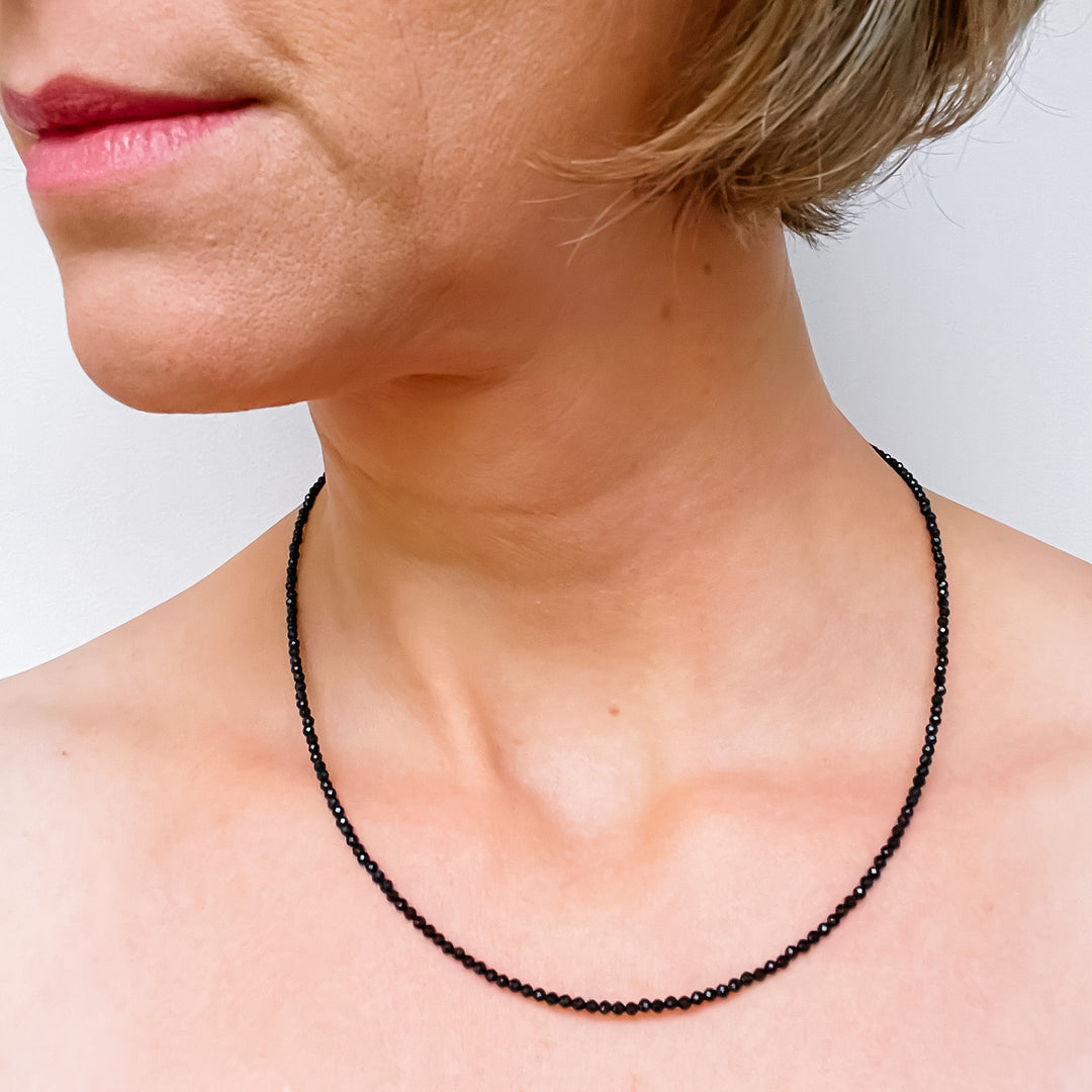 zwarte toermalijn kralenketting edelsteen 925 sterling zilver juweel sieraad