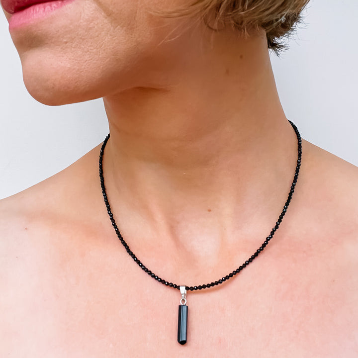zwarte toermalijn kralenketting edelsteen 925 sterling zilver juweel sieraad