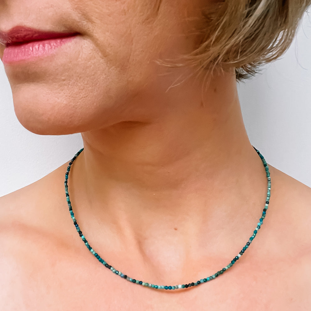 chrysocolla kralenketting 925 sterling zilver edelsteen sieraad juweel