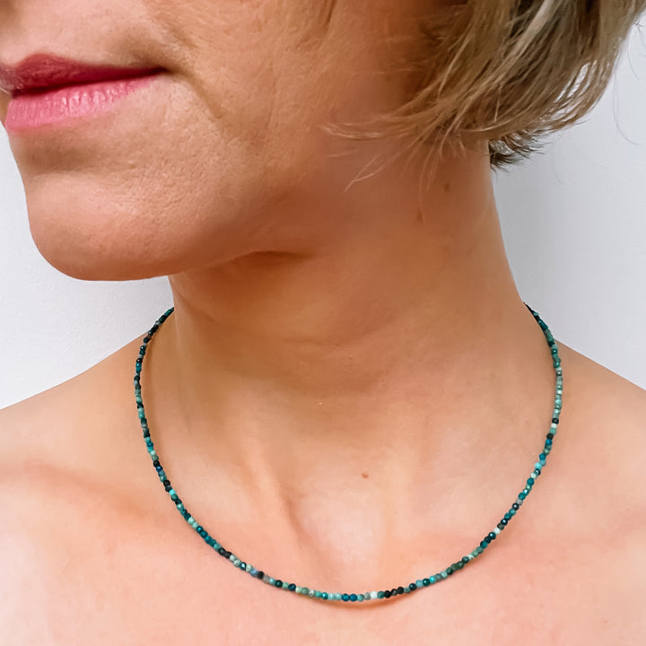 chrysocolla kralenketting 925 sterling zilver edelsteen sieraad juweel