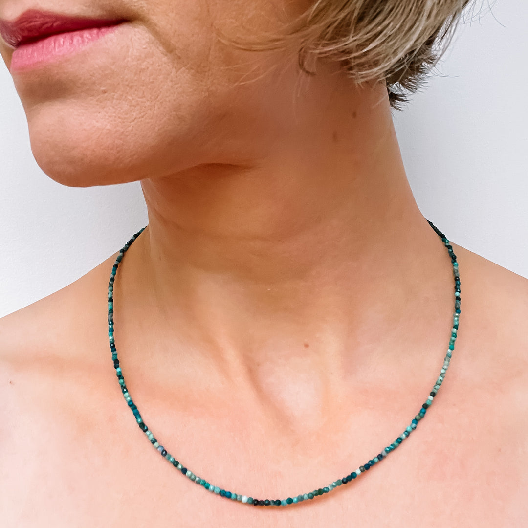 chrysocolla kralenketting 925 sterling zilver edelsteen sieraad juweel