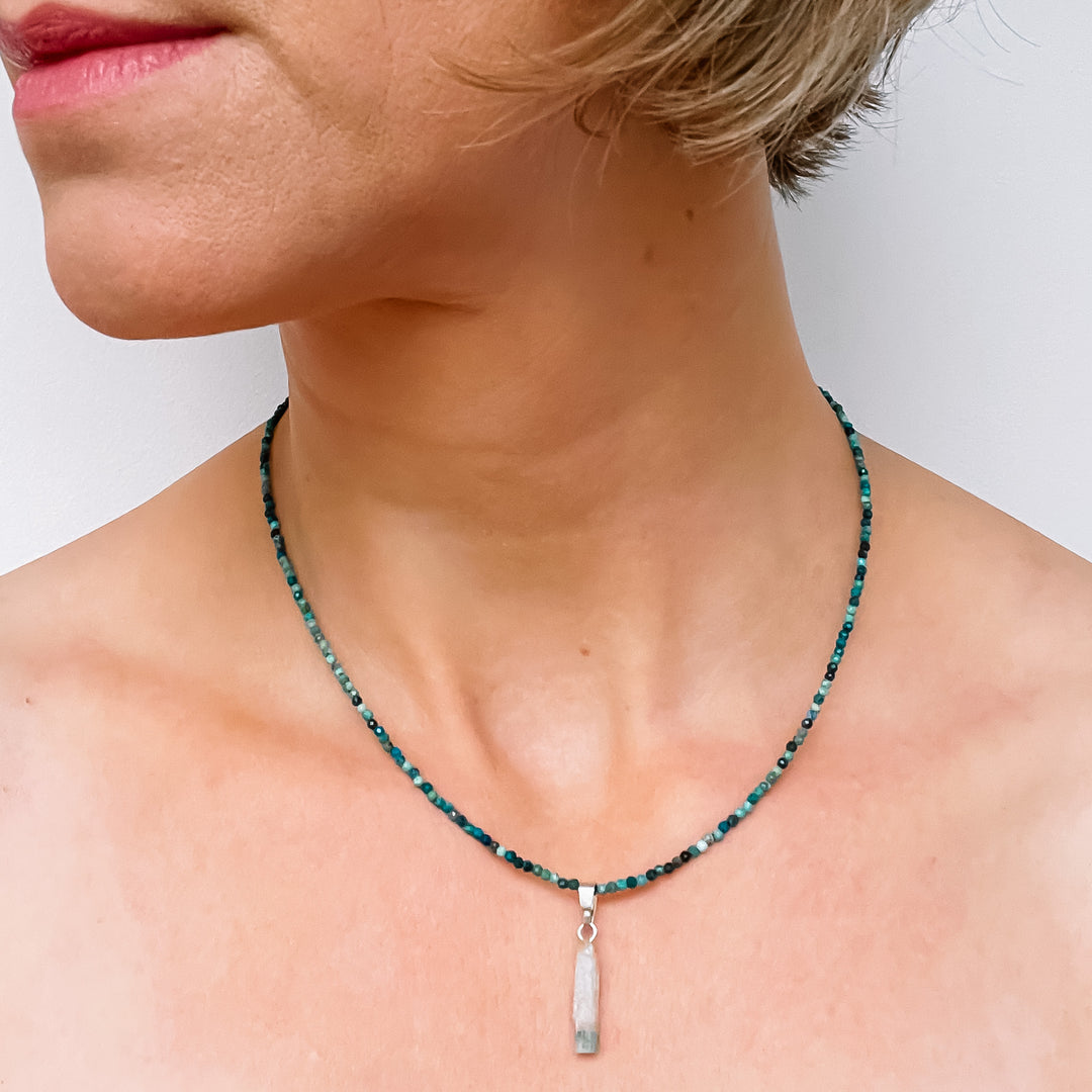 chrysocolla kralenketting 925 sterling zilver edelsteen sieraad juweel